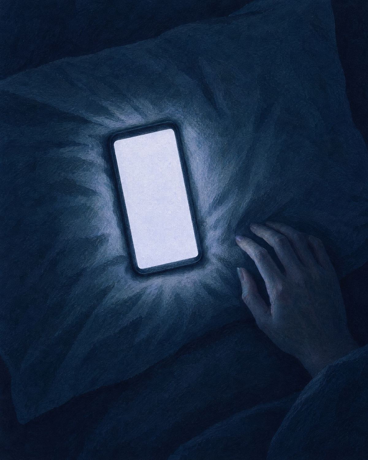 Ilustração de alguém com o celular na mão à noite